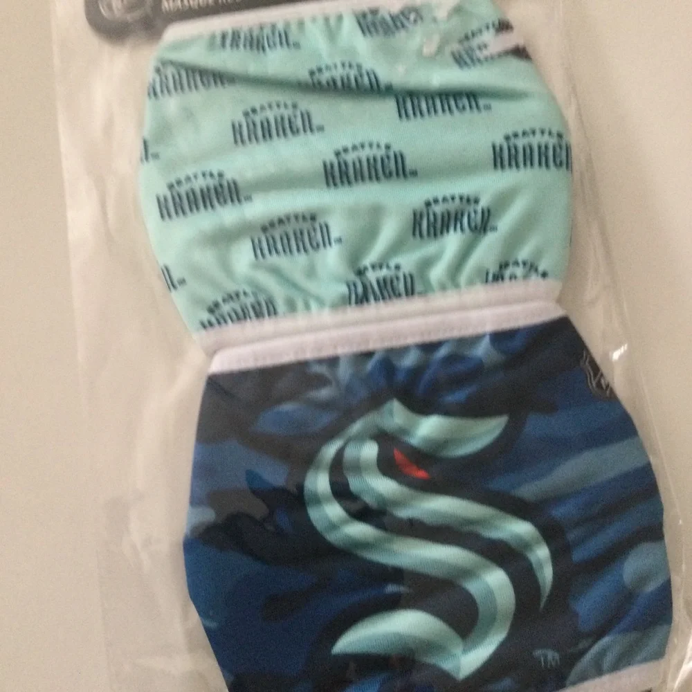 SEATTLE KRAKEN 2 PACK FACE MASKS ADULT NHL HOCKEY BY FOCO NWT